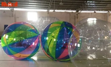 big plastic zorb ball on water